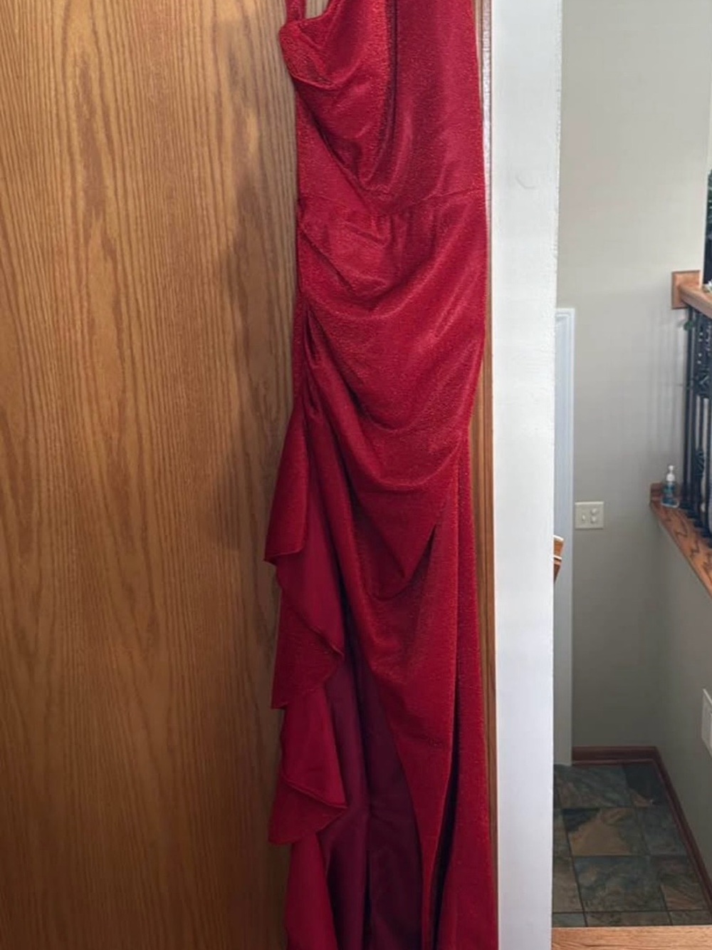 Red Ruffled Evening Gown